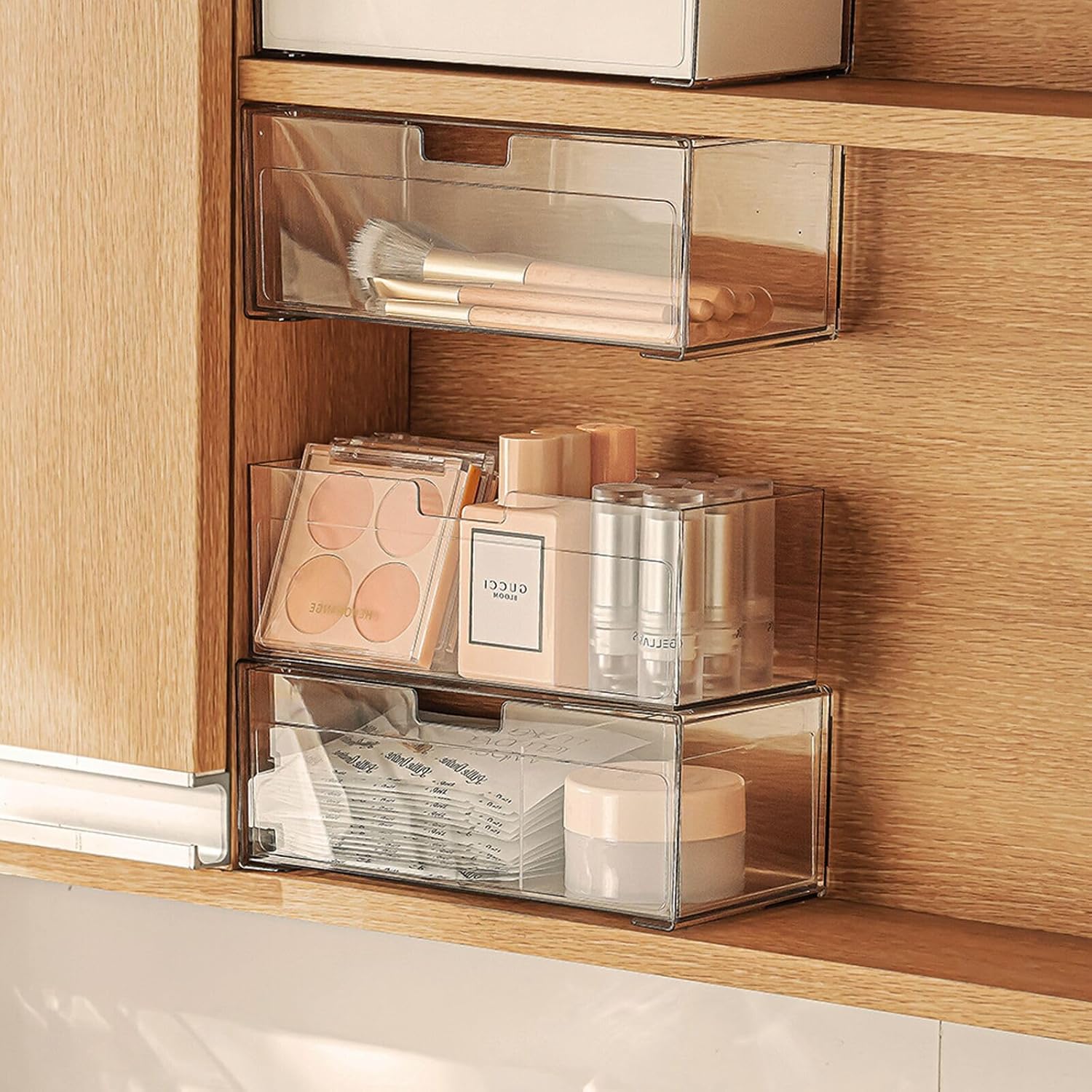 MORNITE 2-Tier Medicine Cabinet Shelves Organizer, Makeup Storage Holder Compartments, Shelf Trays for Bathroom Cabinet Wall, Counter, Vanity, Kitchen - Clear - Grand Goldman