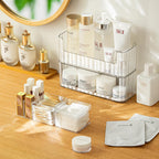 MORNITE 2-Tier Medicine Cabinet Shelves Organizer, Makeup Storage Holder Compartments, Shelf Trays for Bathroom Cabinet Wall, Counter, Vanity, Kitchen - Clear - Grand Goldman