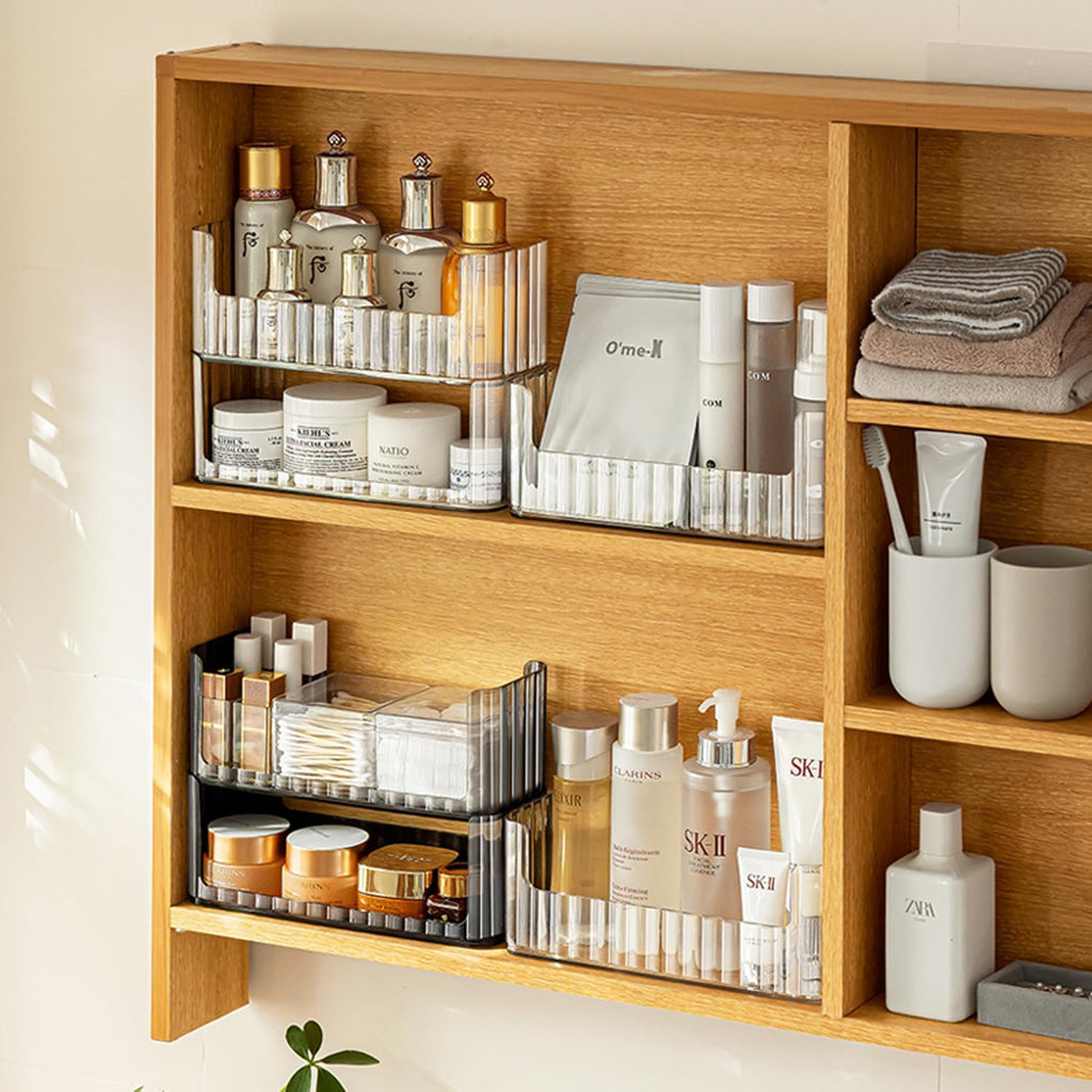 MORNITE 2-Tier Medicine Cabinet Shelves Organizer, Makeup Storage Holder Compartments, Shelf Trays for Bathroom Cabinet Wall, Counter, Vanity, Kitchen - Clear - Grand Goldman