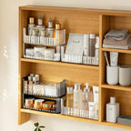 MORNITE 2-Tier Medicine Cabinet Shelves Organizer, Makeup Storage Holder Compartments, Shelf Trays for Bathroom Cabinet Wall, Counter, Vanity, Kitchen - Clear - Grand Goldman