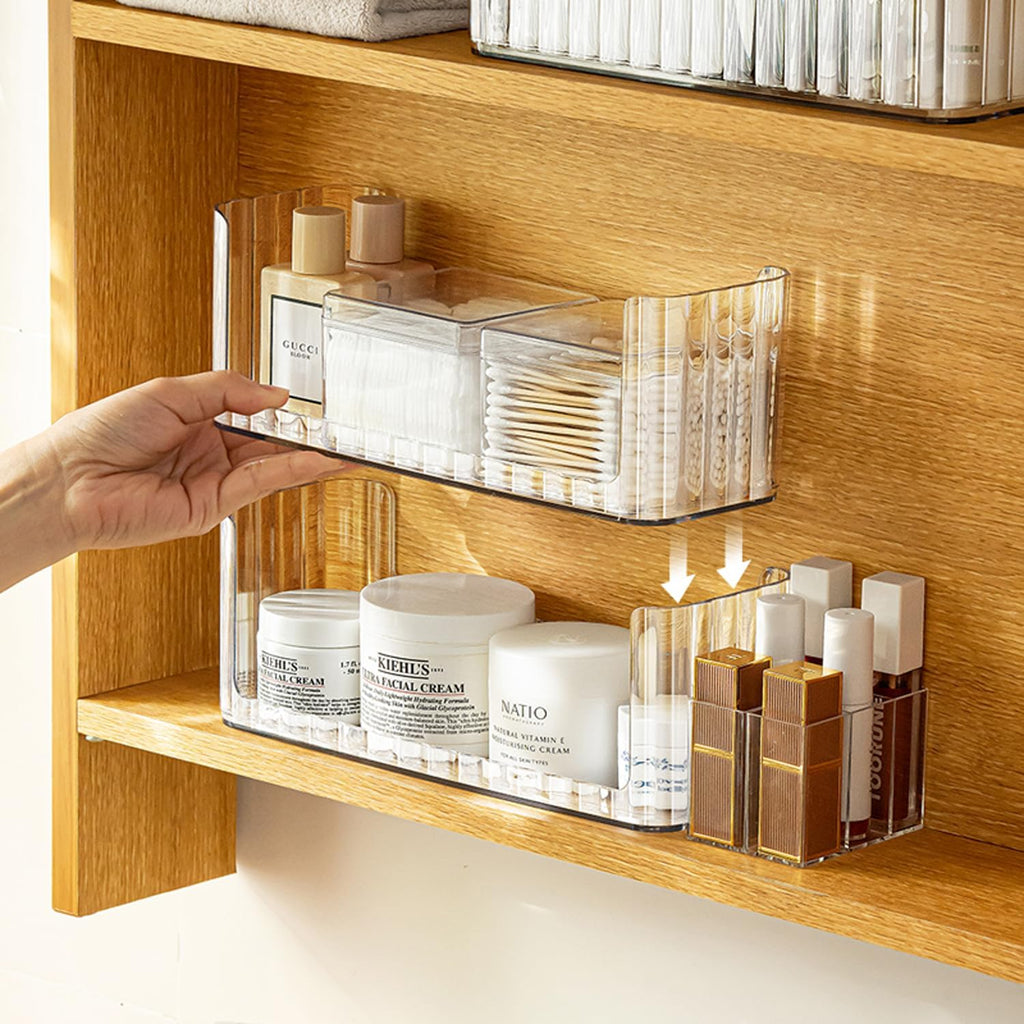 MORNITE 2-Tier Medicine Cabinet Shelves Organizer, Makeup Storage Holder Compartments, Shelf Trays for Bathroom Cabinet Wall, Counter, Vanity, Kitchen - Clear - Grand Goldman