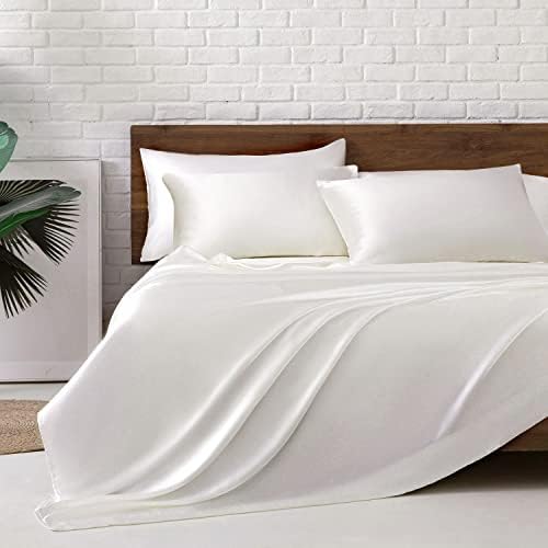 MR&HM Satin Bed Sheets, Queen Size Sheets Set, 4 Pcs Silky Bedding Set with 15 Inches Deep Pocket for Mattress (Queen, Black) - Grand Goldman