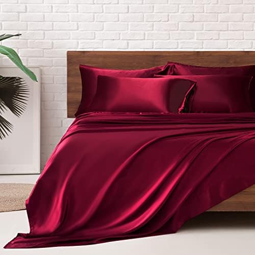 MR&HM Satin Bed Sheets, Queen Size Sheets Set, 4 Pcs Silky Bedding Set with 15 Inches Deep Pocket for Mattress (Queen, Black) - Grand Goldman