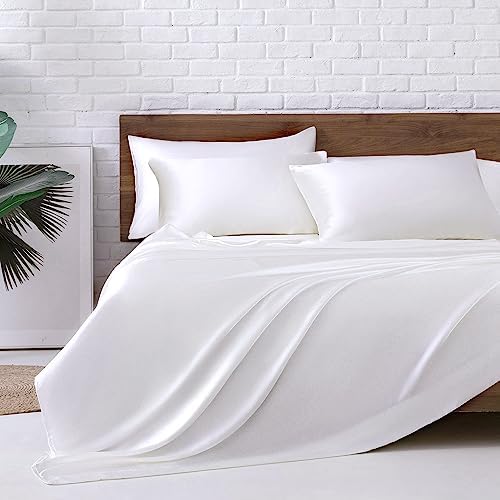 MR&HM Satin Bed Sheets, Queen Size Sheets Set, 4 Pcs Silky Bedding Set with 15 Inches Deep Pocket for Mattress (Queen, Black) - Grand Goldman