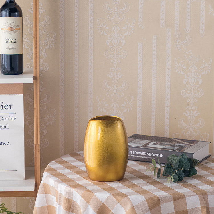 MULLER Golden Ceramic Vase Modern Design European Style Flower Pot Countertop Decoration - Grand Goldman