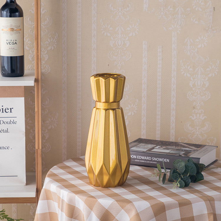 MULLER Golden Ceramic Vase Modern Design European Style Flower Pot Countertop Decoration - Grand Goldman
