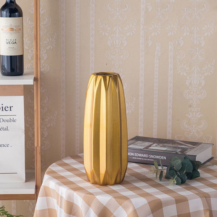MULLER Golden Ceramic Vase Modern Design European Style Flower Pot Countertop Decoration - Grand Goldman