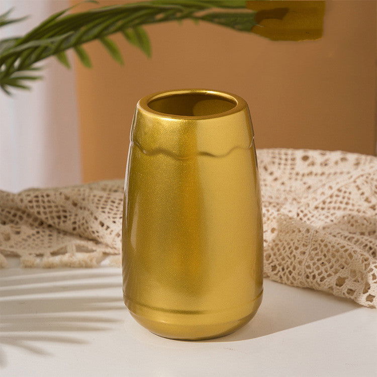 MULLER Golden Ceramic Vase Modern Design European Style Flower Pot Countertop Decoration - Grand Goldman