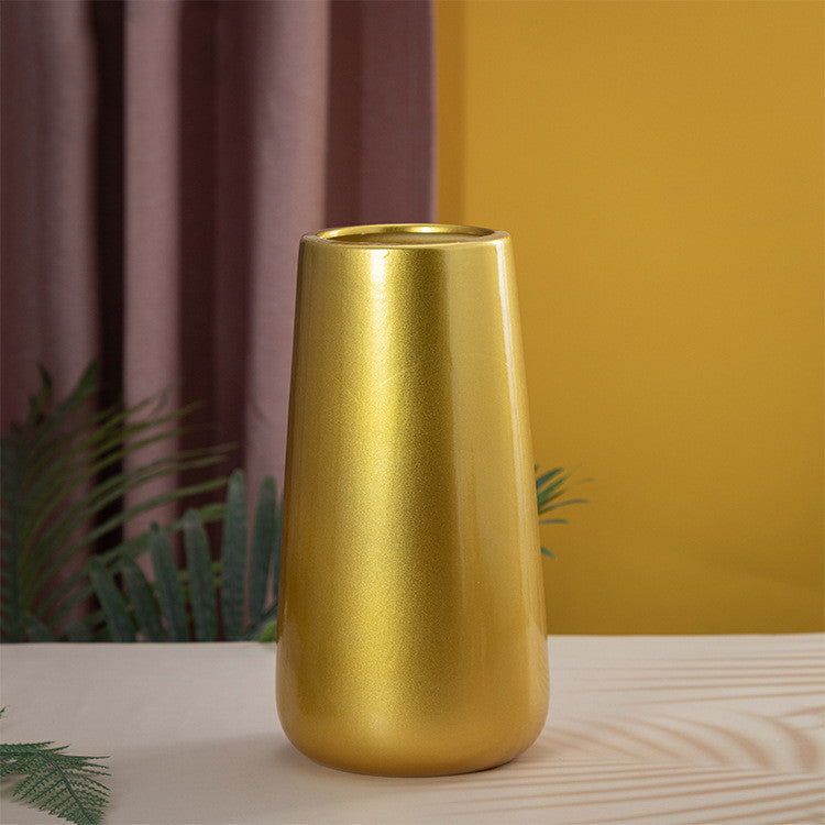 MULLER Golden Ceramic Vase Modern Design European Style Flower Pot Countertop Decoration - Grand Goldman
