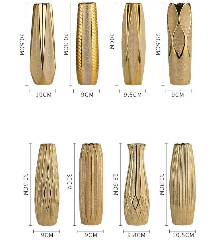 MULLER Luxury European Gold Contemporary Ceramic Vase 30CM Decorative Flower Amphora for Wedding and Home Decor Creative Design Urn Geometric Linear Forms - Grand Goldman