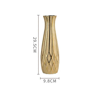 MULLER Luxury European Gold Contemporary Ceramic Vase 30CM Decorative Flower Amphora for Wedding and Home Decor Creative Design Urn Geometric Linear Forms - Grand Goldman