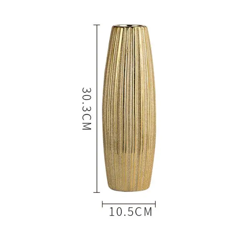 MULLER Luxury European Gold Contemporary Ceramic Vase 30CM Decorative Flower Amphora for Wedding and Home Decor Creative Design Urn Geometric Linear Forms - Grand Goldman