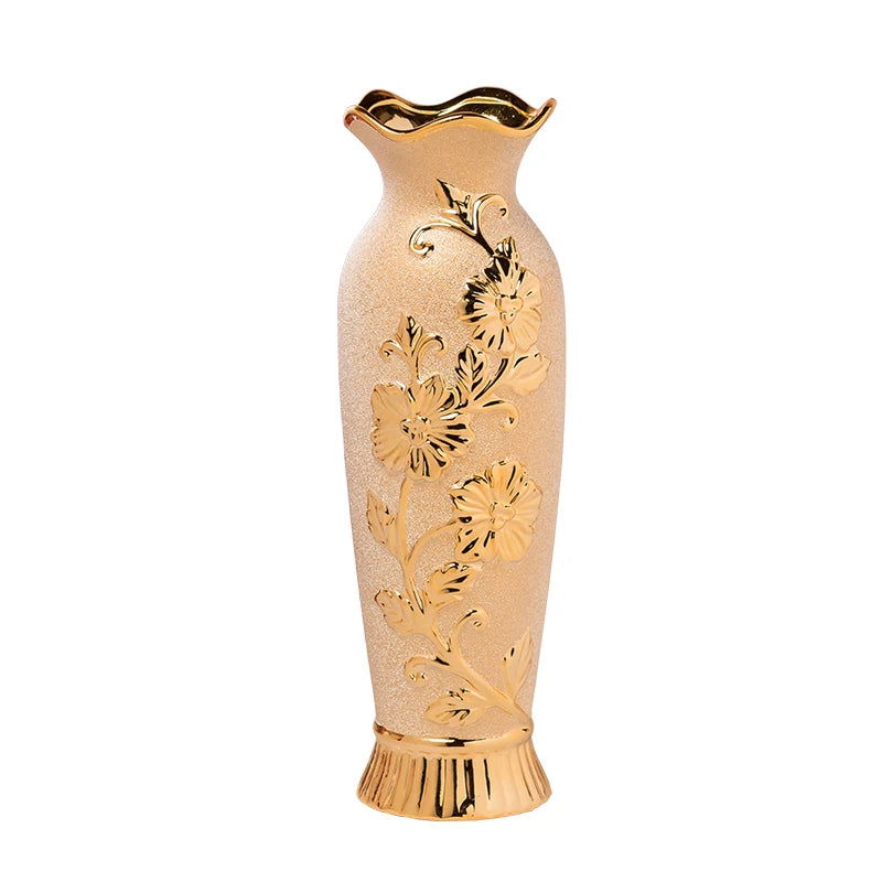 MULLER Luxury Gold-Plated Ceramic Vase European Style Decorative Porcelain Amphora Modern Creative Home Decor Elegant Flower Pot for Wedding and Event Decorations - Grand Goldman