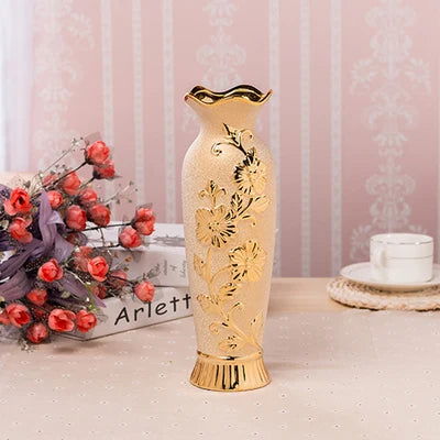 MULLER Luxury Gold-Plated Ceramic Vase European Style Decorative Porcelain Amphora Modern Creative Home Decor Elegant Flower Pot for Wedding and Event Decorations - Grand Goldman