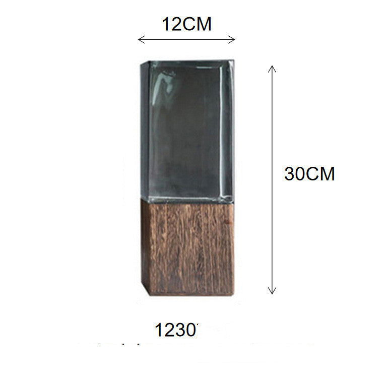 MULLER'S Modern Interlocking Glass Wood Vase Creative Cylindrical Parallepiped Hydroponic Plant For Office Living Room Kitchen Solid Transparent Glass Floral Flower Arrangement Soft Decoration - Grand Goldman