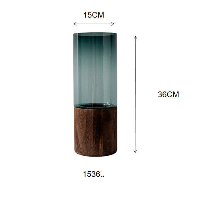 MULLER'S Modern Interlocking Glass Wood Vase Creative Cylindrical Parallepiped Hydroponic Plant For Office Living Room Kitchen Solid Transparent Glass Floral Flower Arrangement Soft Decoration - Grand Goldman