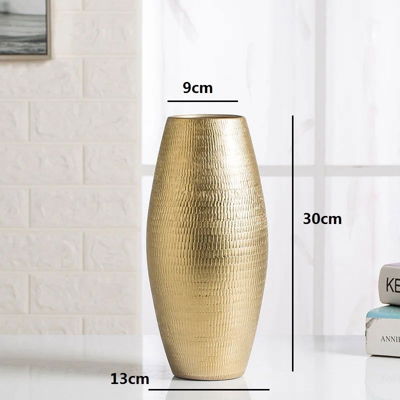 MURREN Electroplated Gold Ceramic Cylindric Vases - Modern Art Flower Pots for Home Interior Kitchen Patio & Office Decor - Grand Goldman