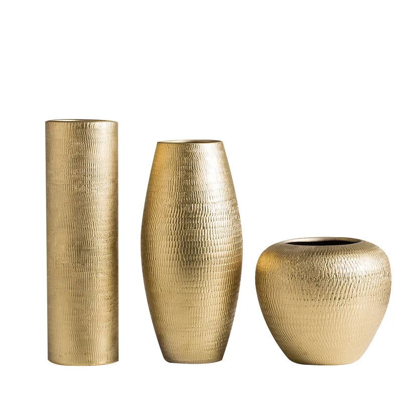 MURREN Electroplated Gold Ceramic Cylindric Vases - Modern Art Flower Pots for Home Interior Kitchen Patio & Office Decor - Grand Goldman
