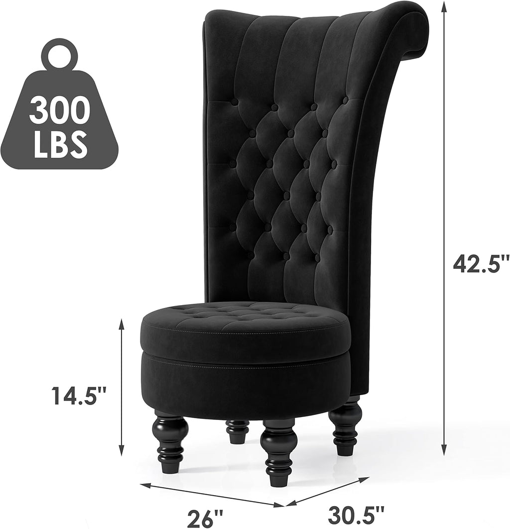 MU Retro High Back Armless Chair, Velvet Royal Furniture Chair, Upholstered Tufted Accent Seat for Living Room, Dressing Room, Bedroom, Black - Grand Goldman