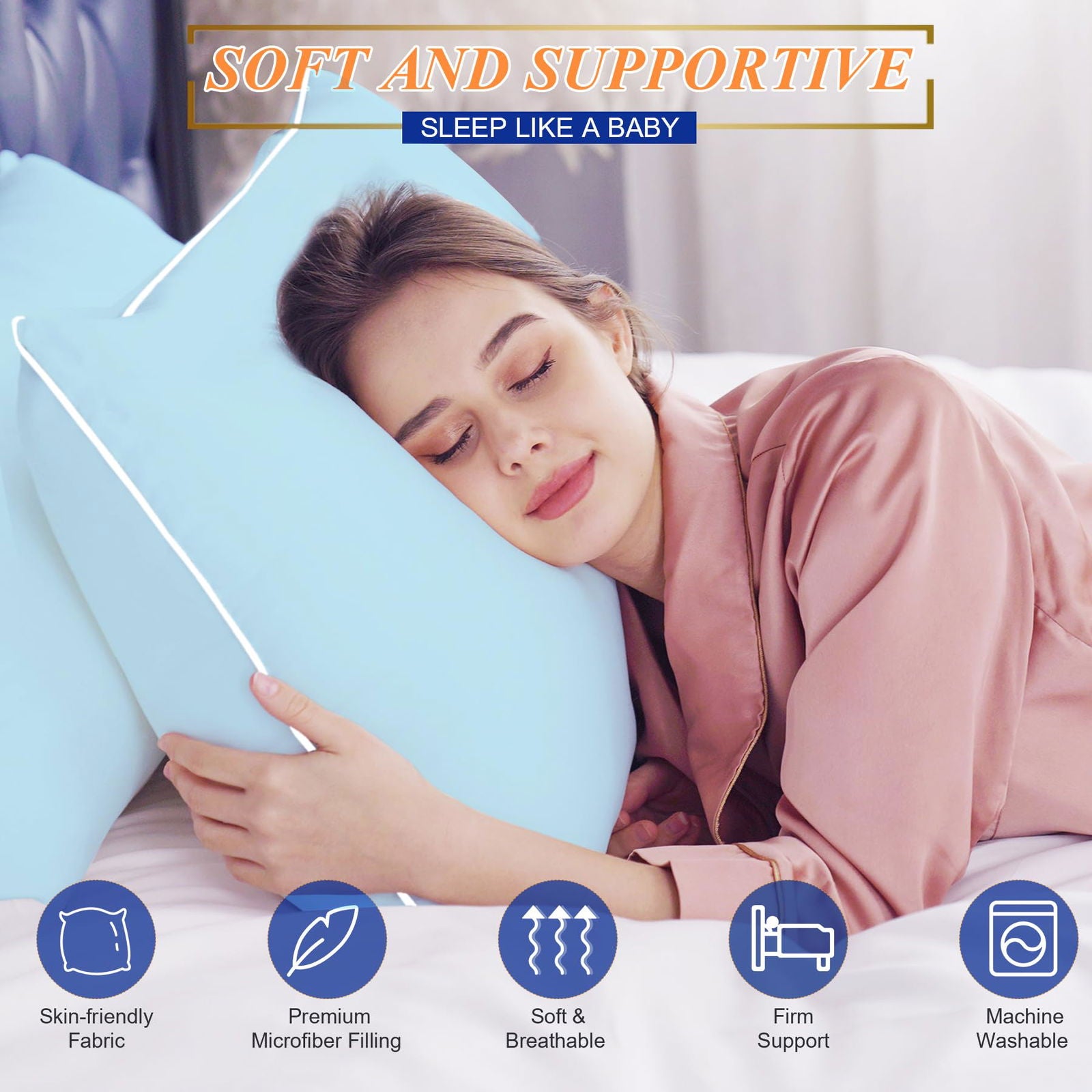 MZOIMZO Bed Pillows for Sleeping- Standard Size, Set of 2, Cooling Hotel Quality with Premium Soft Down Alternative Fill for Back, Stomach or Side Sleepers, 43x66CM - Grand Goldman