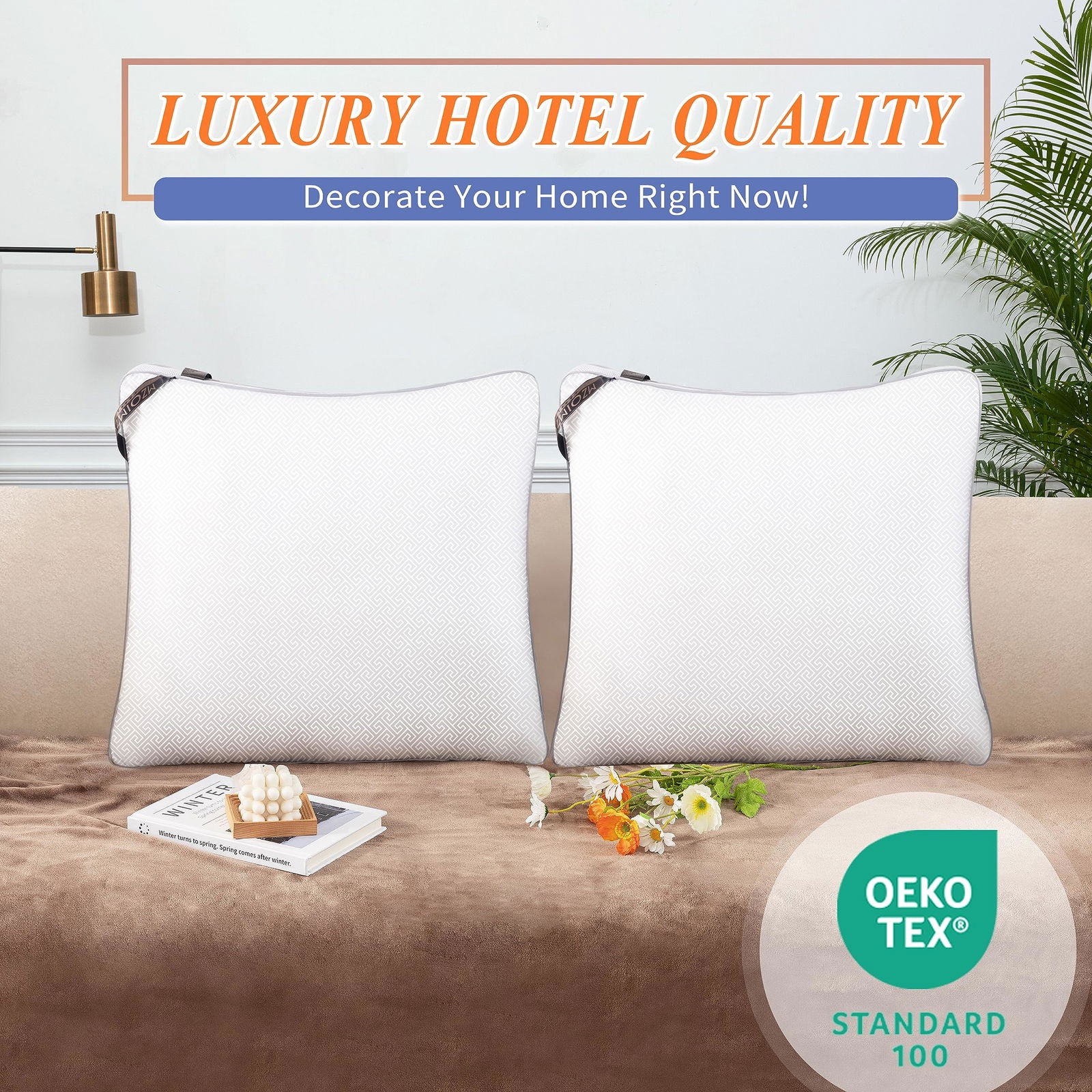 MZOIMZO Bed Pillows for Sleeping- Standard Size, Set of 2, Cooling Hotel Quality with Premium Soft Down Alternative Fill for Back, Stomach or Side Sleepers, 43x66CM - Grand Goldman