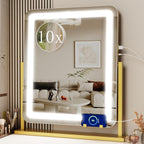 Makeup Vanity Mirror with Lights 15.2" Large LED Lighted Mirror, Hollywood Make Up Mirror with Lighting for Bedroom Tabletop, Smart Touch,Detachable 10X Magnification 360° Rotation, (White) - Grand Goldman