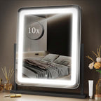 Makeup Vanity Mirror with Lights 15.2" Large LED Lighted Mirror, Hollywood Make Up Mirror with Lighting for Bedroom Tabletop, Smart Touch,Detachable 10X Magnification 360° Rotation, (White) - Grand Goldman