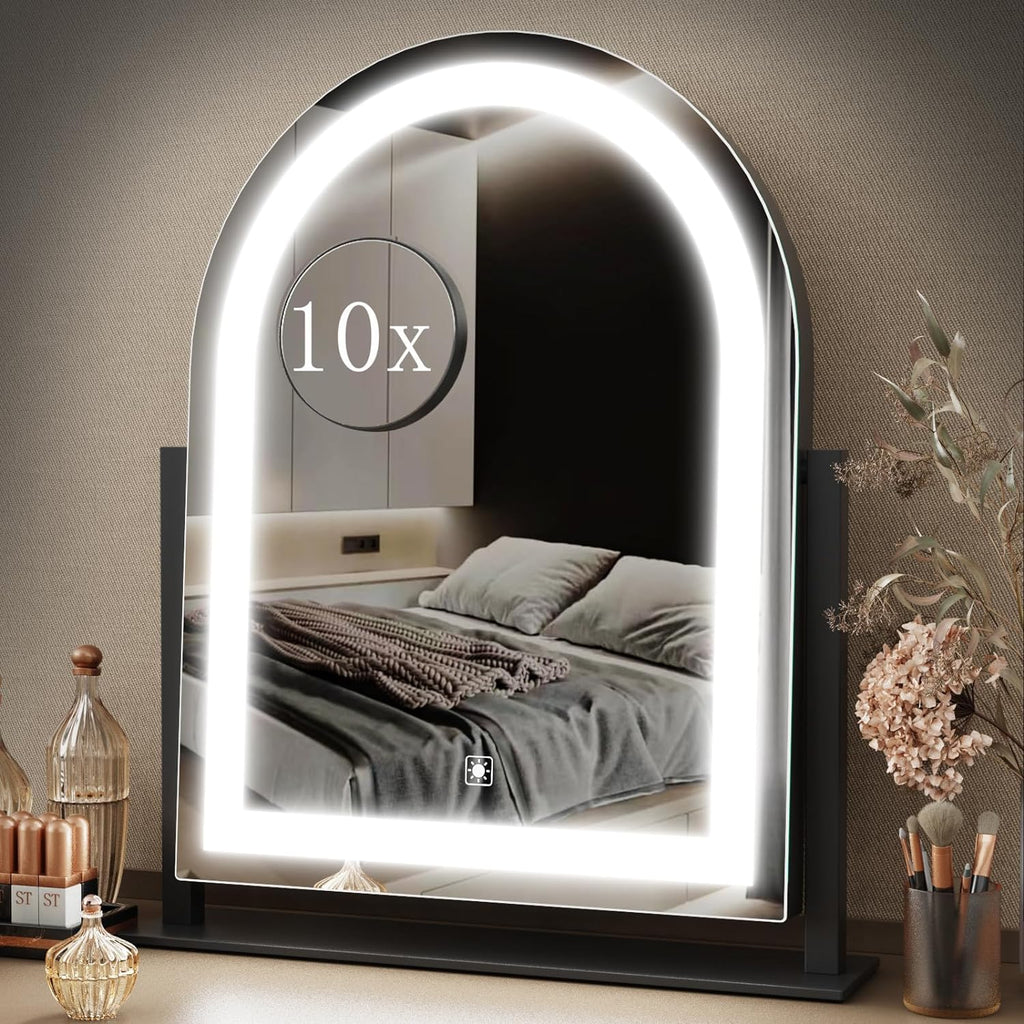 Makeup Vanity Mirror with Lights 15.2" Large LED Lighted Mirror, Hollywood Make Up Mirror with Lighting for Bedroom Tabletop, Smart Touch,Detachable 10X Magnification 360° Rotation, (White) - Grand Goldman