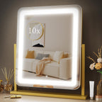 Makeup Vanity Mirror with Lights 15.2" Large LED Lighted Mirror, Hollywood Make Up Mirror with Lighting for Bedroom Tabletop, Smart Touch,Detachable 10X Magnification 360° Rotation, (White) - Grand Goldman