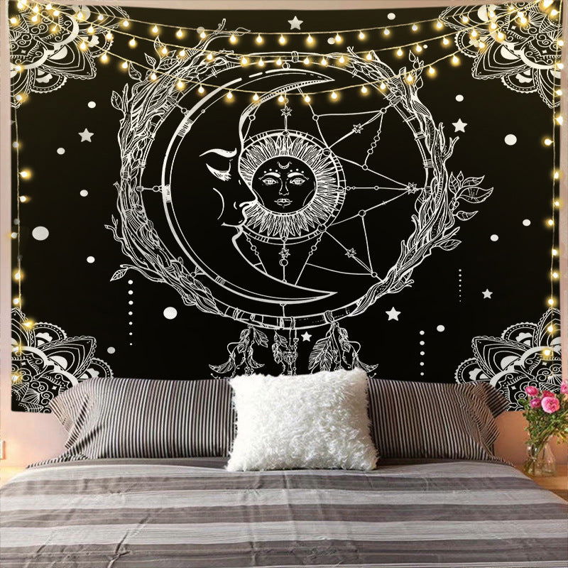 Mandala Tapestry for Home Decor White Black Sun And Moon Tapestry Wall Hanging Gossip Tapestries Bedroom Wall Covering - Grand Goldman