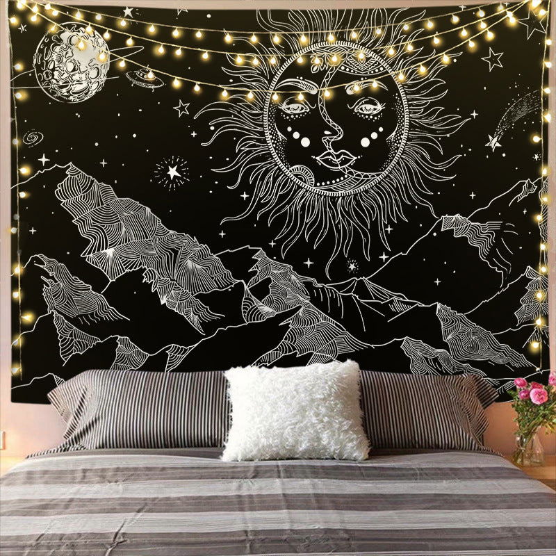 Mandala Tapestry for Home Decor White Black Sun And Moon Tapestry Wall Hanging Gossip Tapestries Bedroom Wall Covering - Grand Goldman