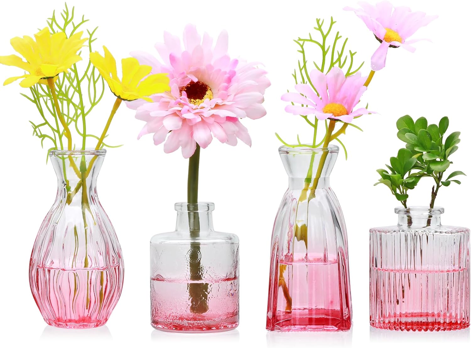 Mapoxy Glass Bud Vases Set of 4,Small Flower Vases for Wedding Centerpiece Table Decorations,Clear Vintage Embossed Mini Vases,Flower Arrangements in Vases for Party or Home Decor - Grand Goldman