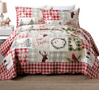 MarCielo 3 Piece Christmas Quilt Set, Rustic Lodge Deer Quilt Bedspread Throw Blanket Lightweight Bedspread Coverlet Comforter Set (Hello Winter, King) - Grand Goldman