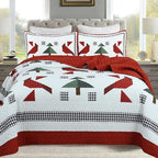 MarCielo 3 Piece Christmas Quilt Set, Rustic Lodge Deer Quilt Bedspread Throw Blanket Lightweight Bedspread Coverlet Comforter Set (Hello Winter, King) - Grand Goldman