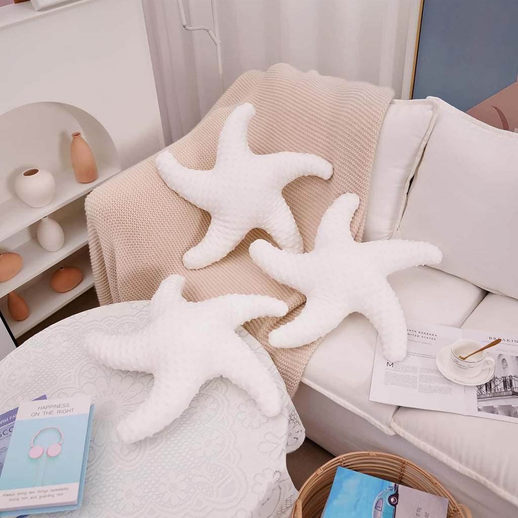 Marble Empire White Starfish Pillow Beach Themed Decorative Throw Pillows Soft Ocean Bedding Coastal Decor for Home Cute Star Shaped Stuffed Animal Plush for Small Couch Bed Bedroom Living Room - Grand Goldman