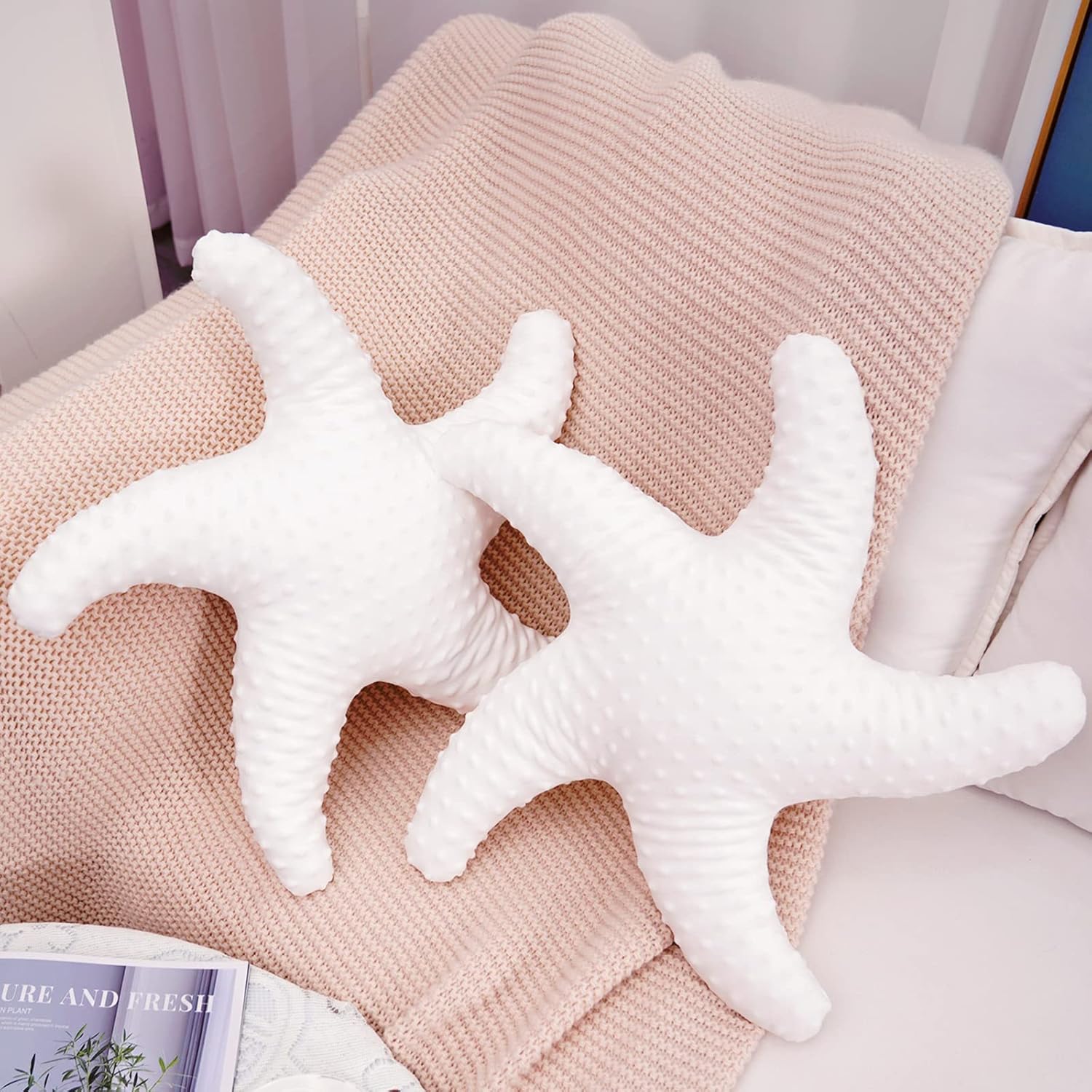 Marble Empire White Starfish Pillow Beach Themed Decorative Throw Pillows Soft Ocean Bedding Coastal Decor for Home Cute Star Shaped Stuffed Animal Plush for Small Couch Bed Bedroom Living Room - Grand Goldman