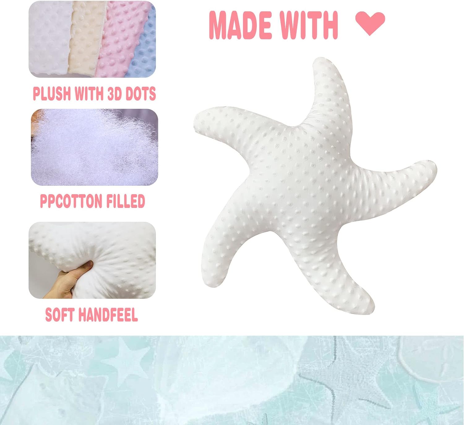 Marble Empire White Starfish Pillow Beach Themed Decorative Throw Pillows Soft Ocean Bedding Coastal Decor for Home Cute Star Shaped Stuffed Animal Plush for Small Couch Bed Bedroom Living Room - Grand Goldman