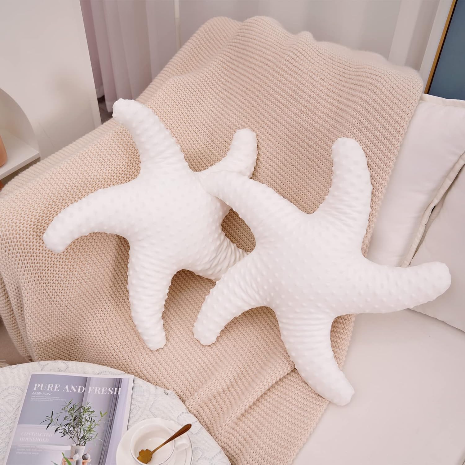 Marble Empire White Starfish Pillow Beach Themed Decorative Throw Pillows Soft Ocean Bedding Coastal Decor for Home Cute Star Shaped Stuffed Animal Plush for Small Couch Bed Bedroom Living Room - Grand Goldman