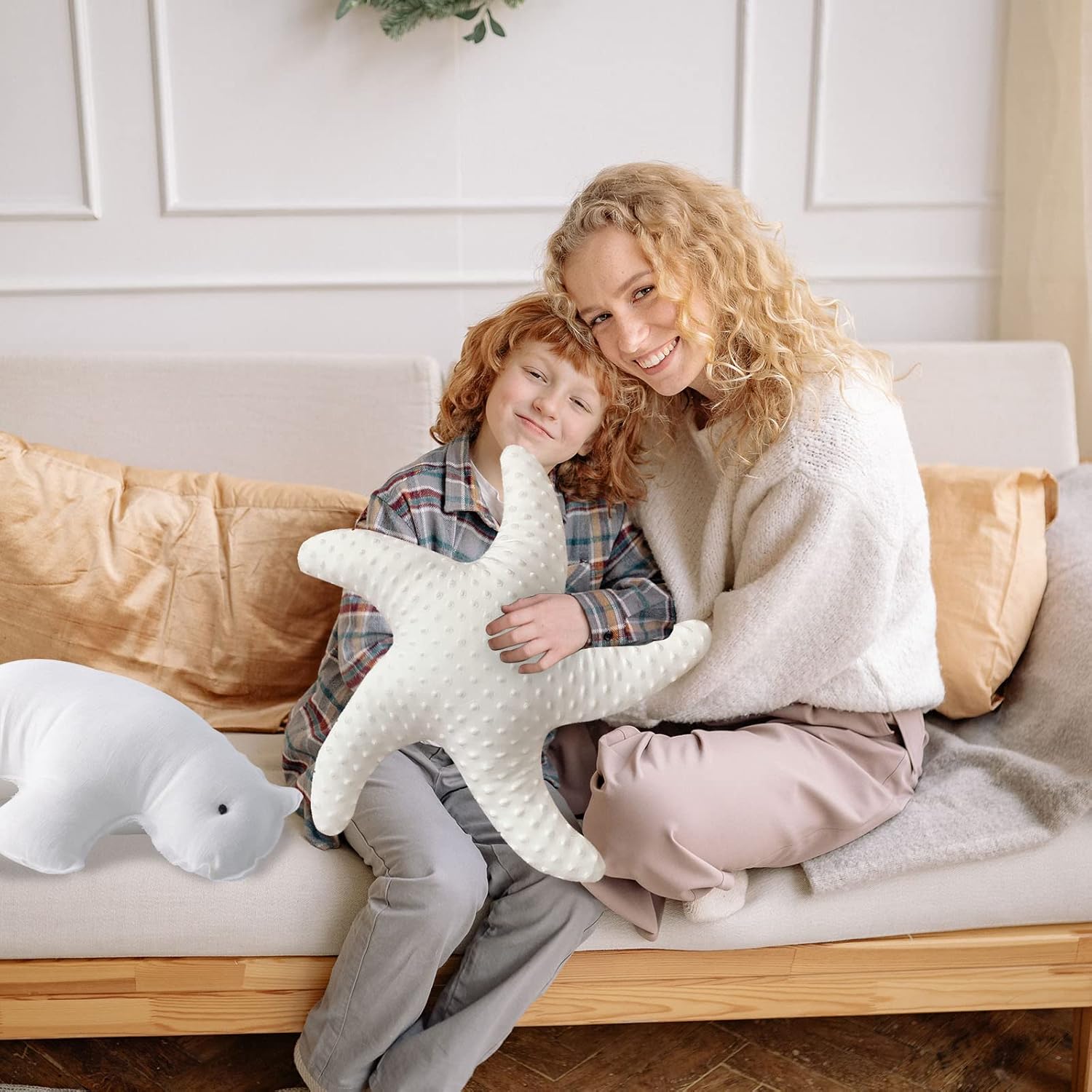 Marble Empire White Starfish Pillow Beach Themed Decorative Throw Pillows Soft Ocean Bedding Coastal Decor for Home Cute Star Shaped Stuffed Animal Plush for Small Couch Bed Bedroom Living Room - Grand Goldman