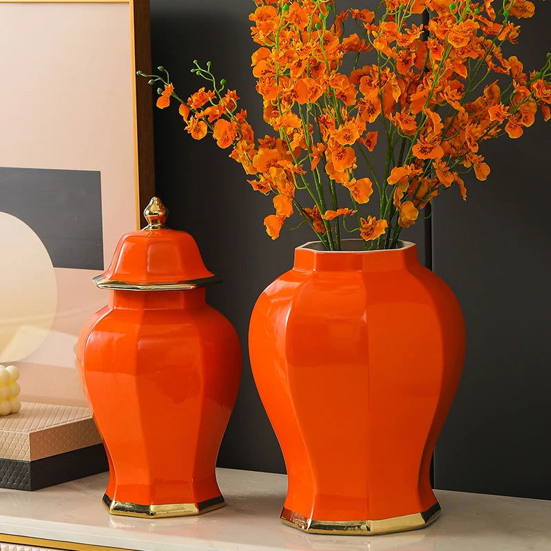 Marble General Jar Porcelain Ginger Jar Sealed Storage Tank Flower Vase Artwork Decorations Home Furnishing Decoration - Grand Goldman