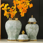 Marble General Jar Porcelain Ginger Jar Sealed Storage Tank Flower Vase Artwork Decorations Home Furnishing Decoration - Grand Goldman