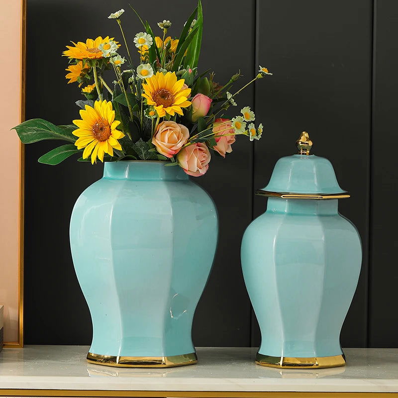 Marble General Jar Porcelain Ginger Jar Sealed Storage Tank Flower Vase Artwork Decorations Home Furnishing Decoration - Grand Goldman