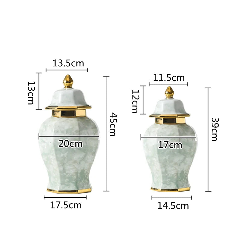 Marble General Jar Porcelain Ginger Jar Sealed Storage Tank Flower Vase Artwork Decorations Home Furnishing Decoration - Grand Goldman