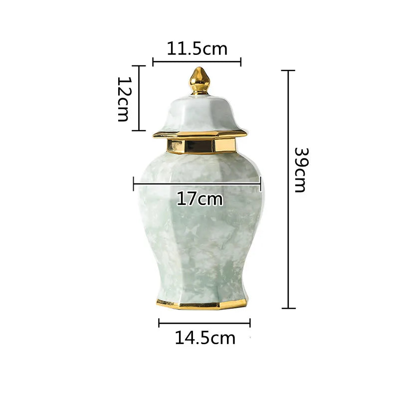 Marble General Jar Porcelain Ginger Jar Sealed Storage Tank Flower Vase Artwork Decorations Home Furnishing Decoration - Grand Goldman