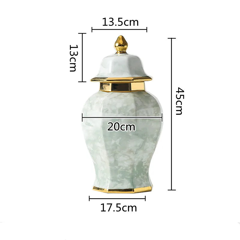 Marble General Jar Porcelain Ginger Jar Sealed Storage Tank Flower Vase Artwork Decorations Home Furnishing Decoration - Grand Goldman