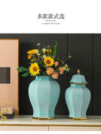 Marble General Jar Porcelain Ginger Jar Sealed Storage Tank Flower Vase Artwork Decorations Home Furnishing Decoration - Grand Goldman