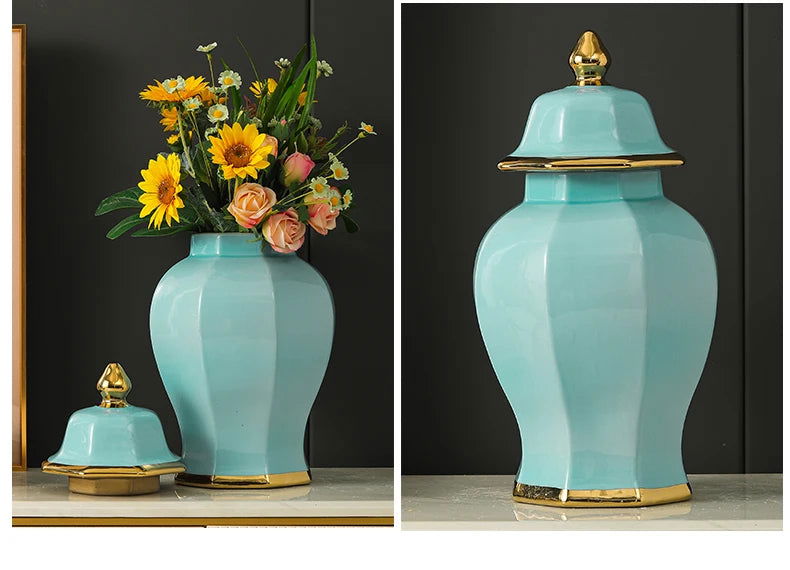 Marble General Jar Porcelain Ginger Jar Sealed Storage Tank Flower Vase Artwork Decorations Home Furnishing Decoration - Grand Goldman