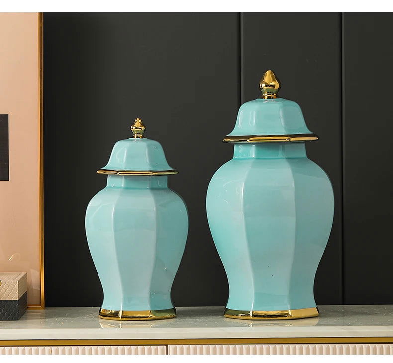 Marble General Jar Porcelain Ginger Jar Sealed Storage Tank Flower Vase Artwork Decorations Home Furnishing Decoration - Grand Goldman