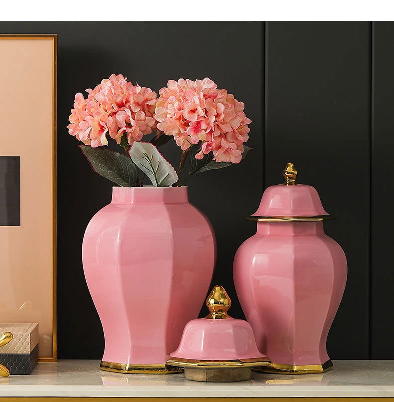 Marble General Jar Porcelain Ginger Jar Sealed Storage Tank Flower Vase Artwork Decorations Home Furnishing Decoration - Grand Goldman