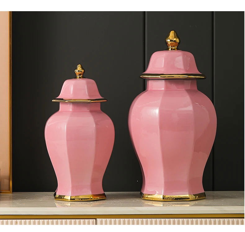Marble General Jar Porcelain Ginger Jar Sealed Storage Tank Flower Vase Artwork Decorations Home Furnishing Decoration - Grand Goldman